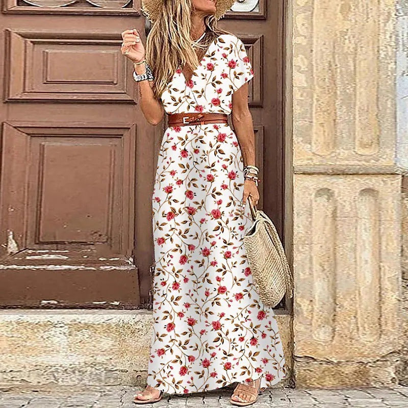 Abito floreale da donna Susan - Elegante abito in poliestere con scollo a V, vestibilità comoda e stile chic