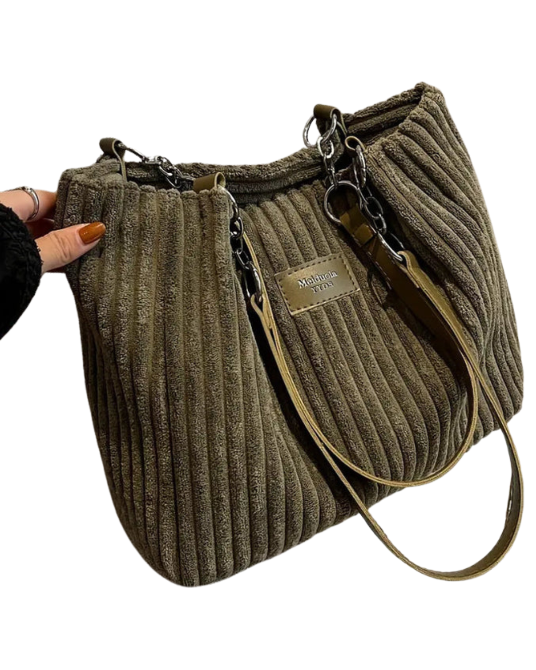 Borsa shopper da donna Amanda - Elegante borsa in velluto a coste con ampio spazio e tracolla regolabile