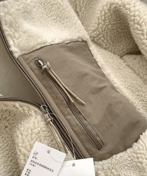 Lily Manteau Teddy Femme – Veste Chaude avec Col Haut, Poches Zippées & Coupe Décontractée