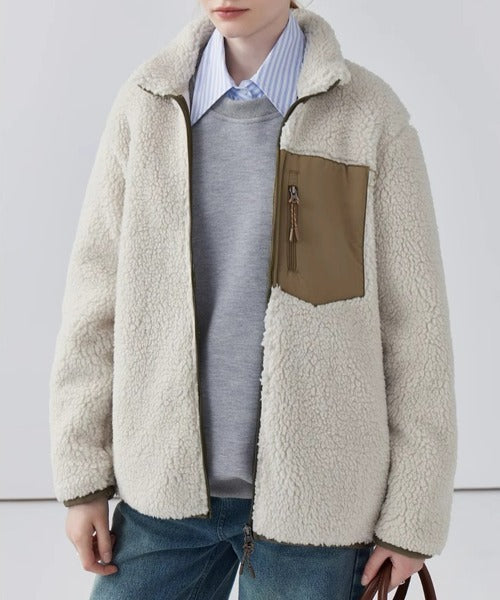 Lily Manteau Teddy Femme – Veste Chaude avec Col Haut, Poches Zippées & Coupe Décontractée