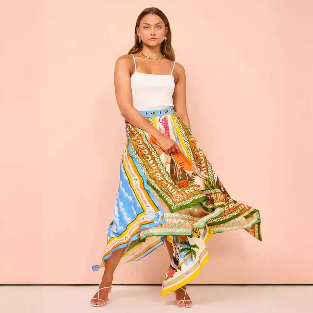 Gonna midi da donna Riley - Gonna asimmetrica leggera in poliestere con stampa floreale e vita aderente