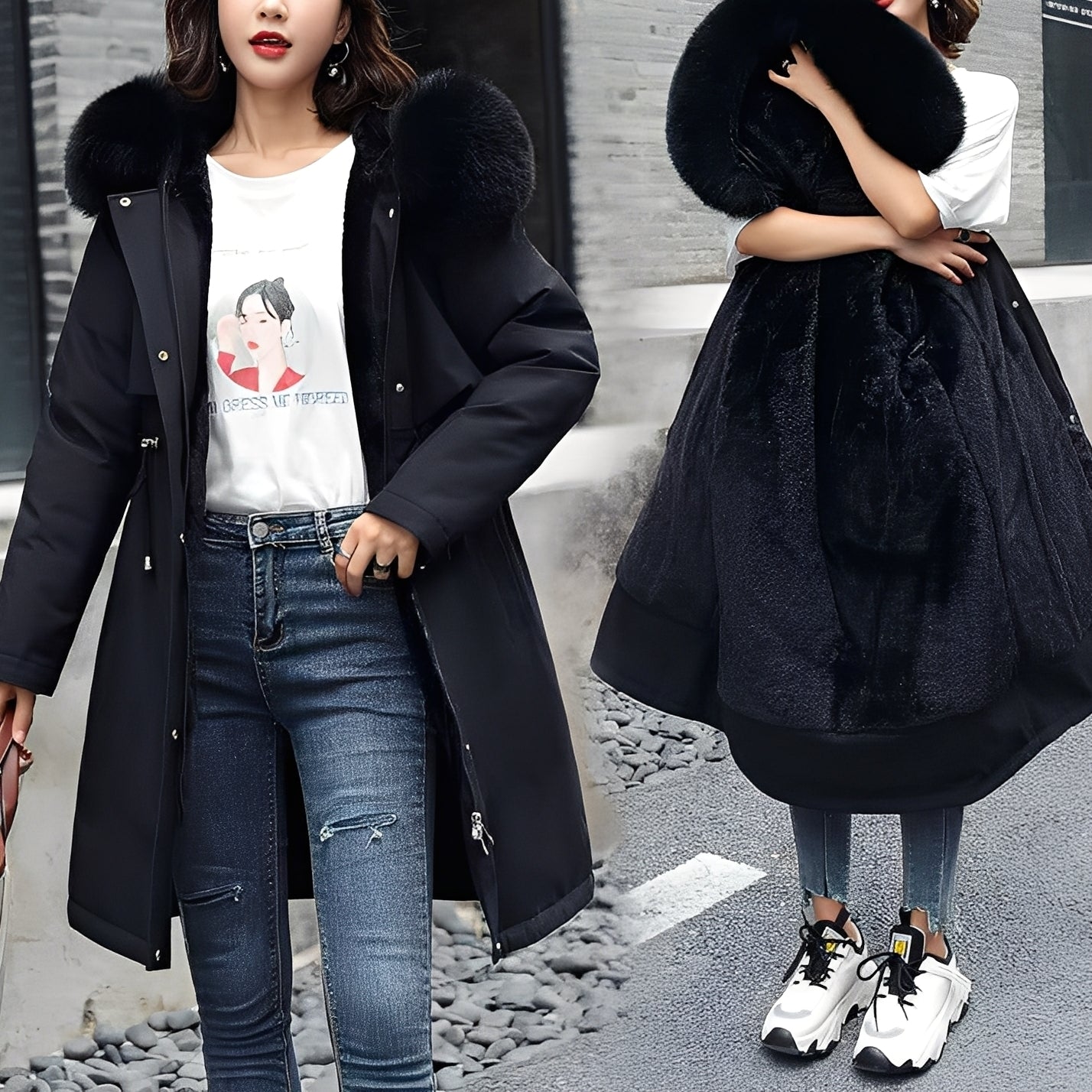 Evette Manteau Femme – Doudoune Chaude avec Capuche & Rembourrage Confort pour Hiver