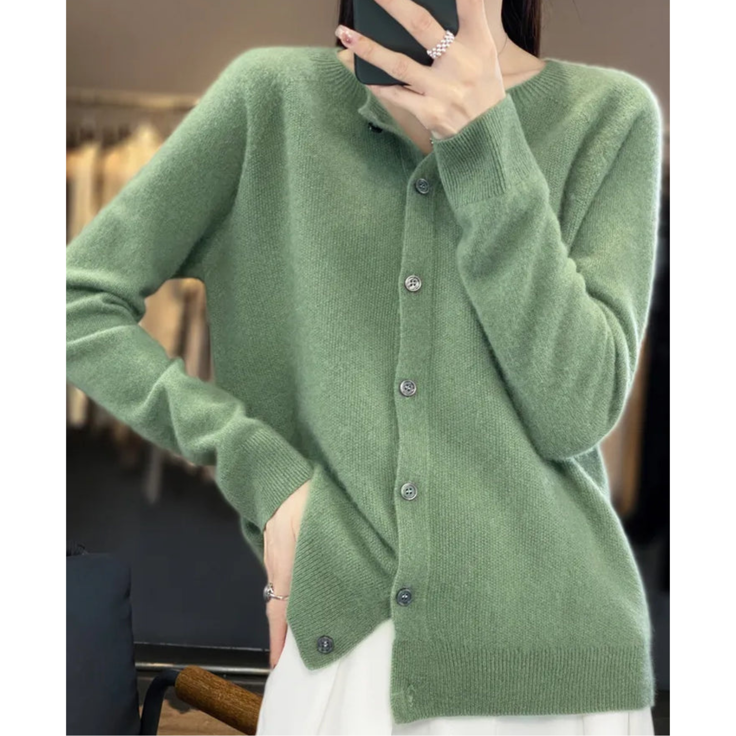 Mercy Cardigan Donna – Elegante Cardigan Girocollo in Morbida Lana Merino e Cashmere