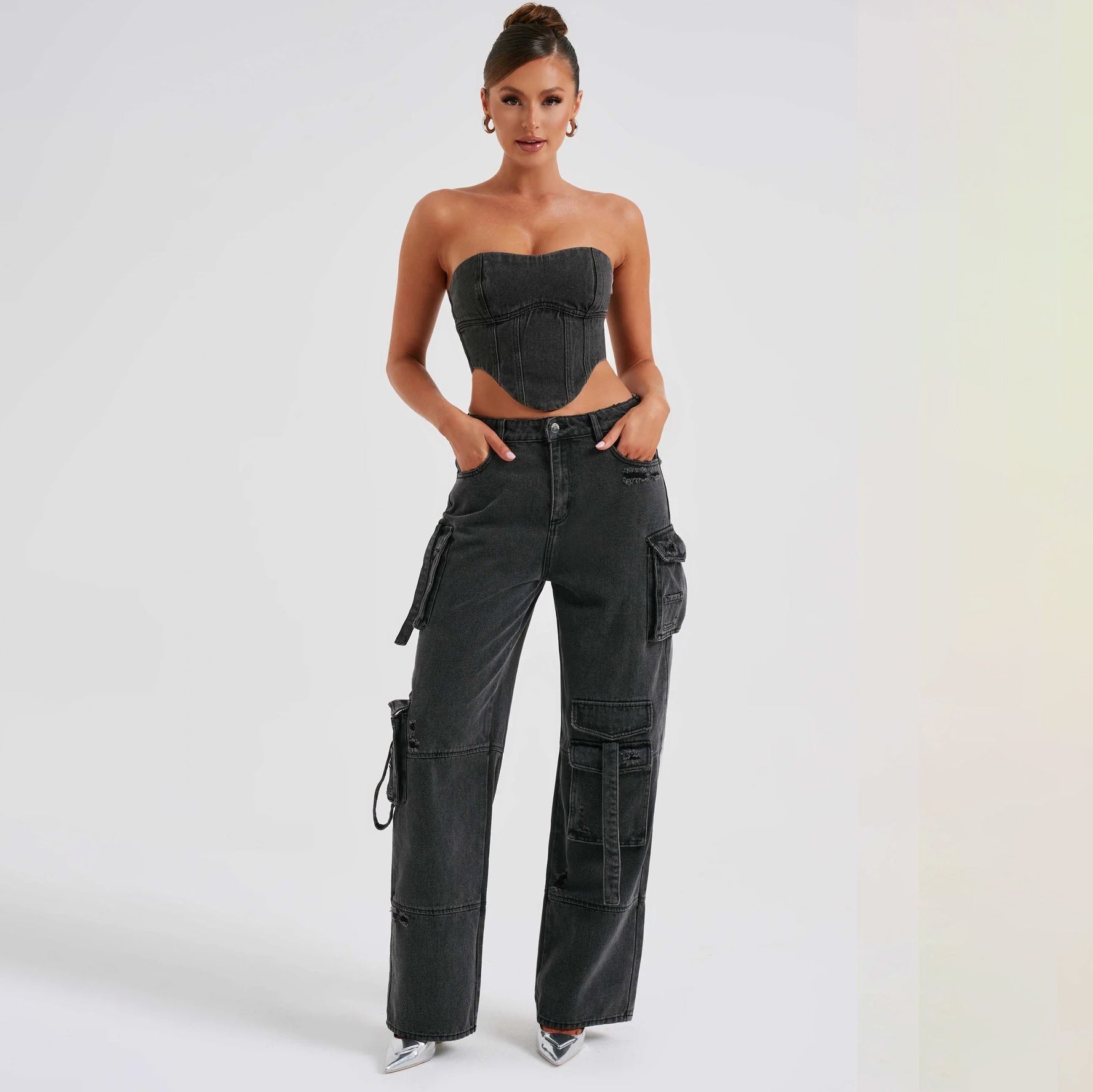 Jutta Jean Cargo Femme – Pantalon Taille Haute avec Poches Utilitaires & Coupe Décontractée