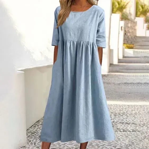 Athisia Robe Décontractée Femme – Robe de Loisirs Style Casual avec Boutons & Poches Pratiques