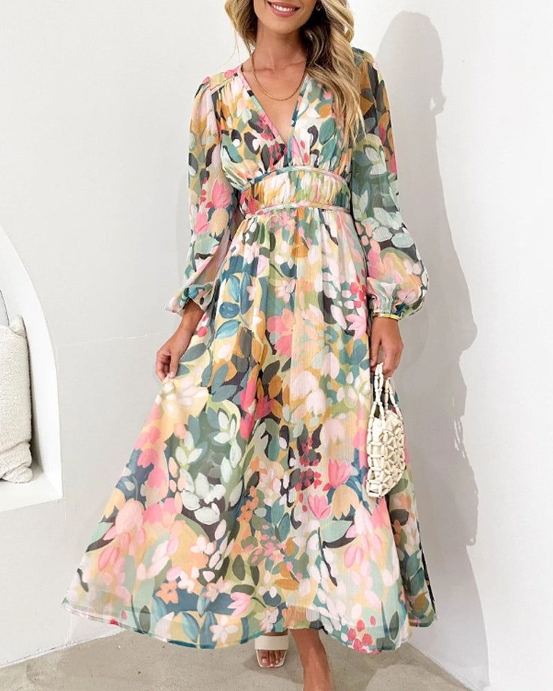 Abito lungo da donna Vivian - Abito estivo leggero con stampa floreale multicolore e vestibilità elegante