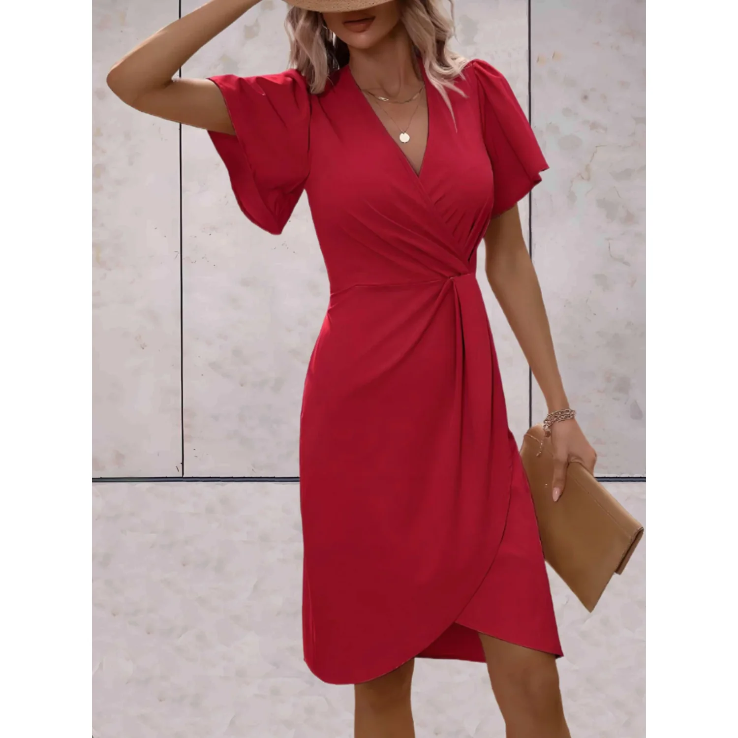 Brenda Robe Portefeuille Femme – Robe Élégante à Manches Fluides & Encolure V pour Soirée