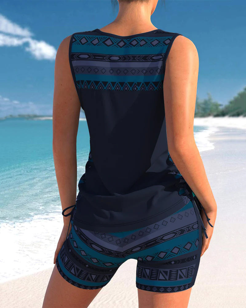 Bienna Tankini Femme – Design Géométrique avec Couvrance Totale & Coupe Confortable