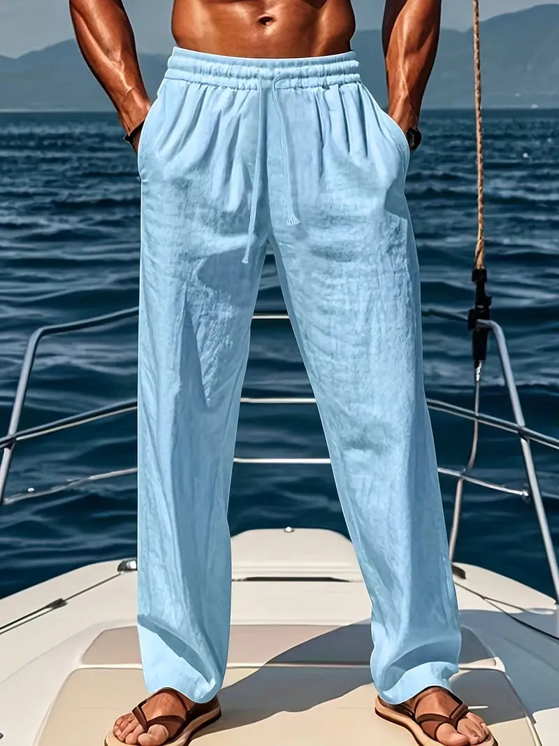 Pantaloni da uomo Ethan - Pantaloni larghi in lino traspirante con vestibilità ampia ed elegante stile estivo