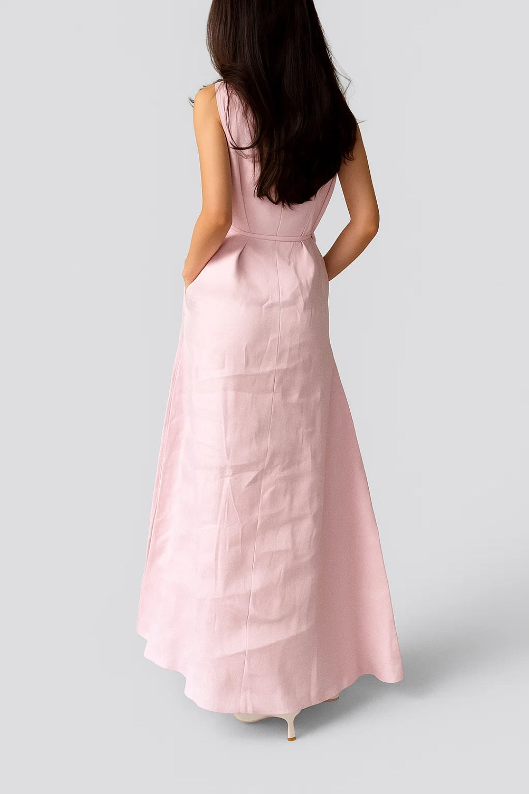 Arielle Robe Femme – Robe Longue en Lin avec Ceinture Fine à la Taille & Tissu Léger Estival