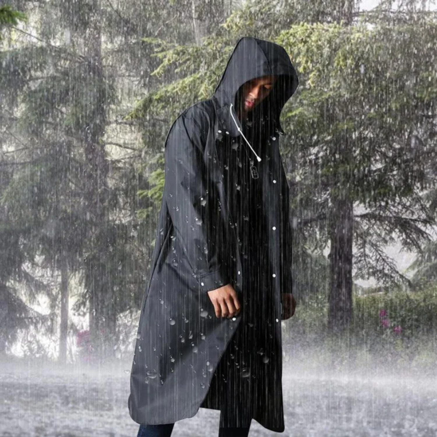 Adrien Manteau de Pluie Homme – Long Imperméable Respirant avec Capuche Ajustable