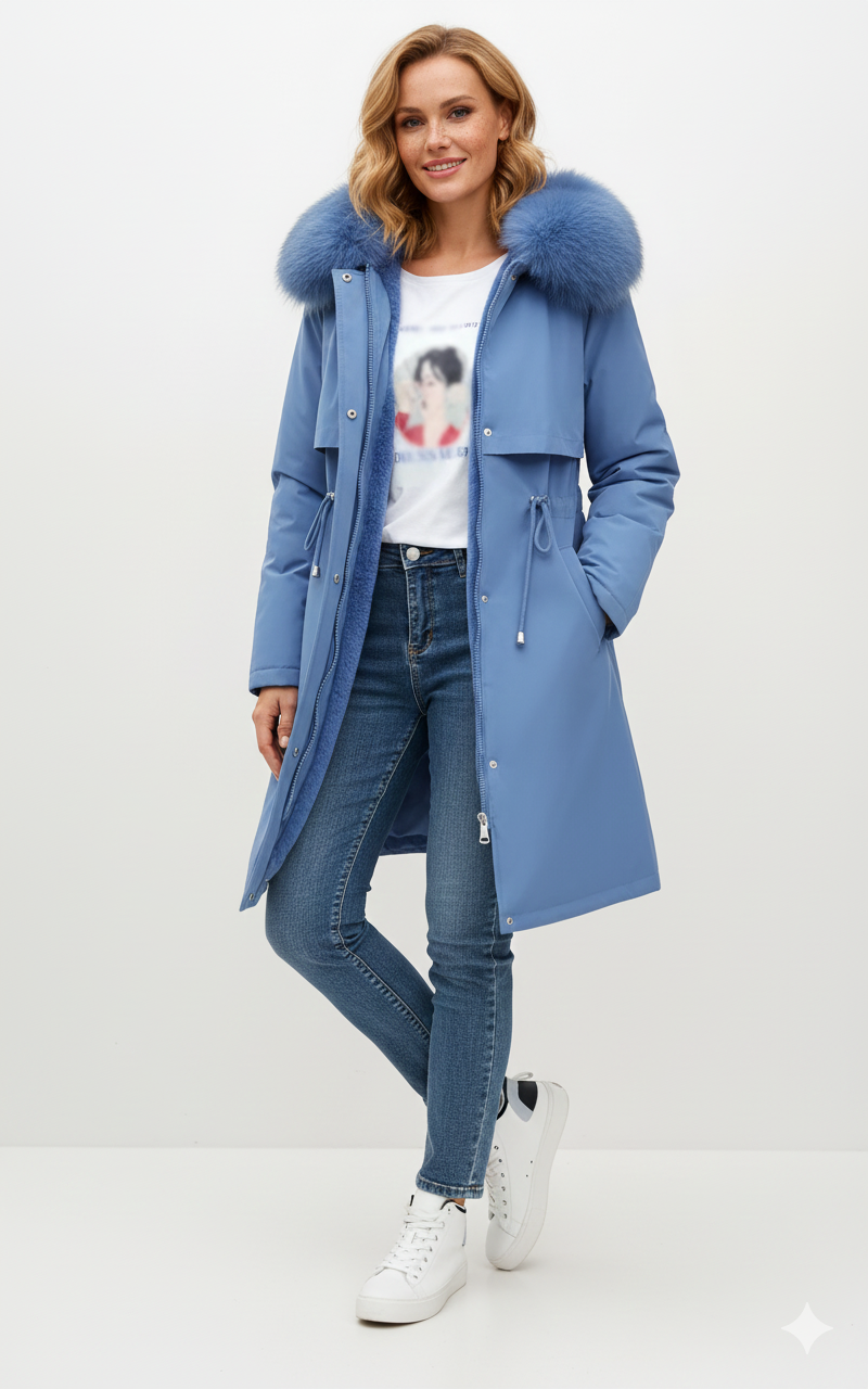 Alessia Vieri Damen-Wintermantel mit Kunstpelzkragen – Eleganter Schnitt & Warme Fütterung