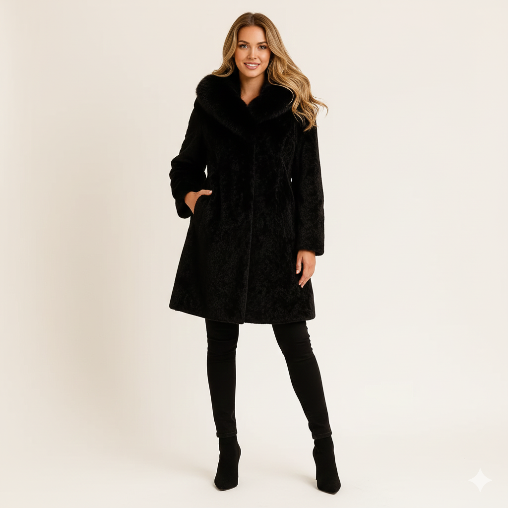 Alessia Vieri Vinterfrakke til Kvinder med Krave i Kunstpels – Elegant Snit & Varm Foring