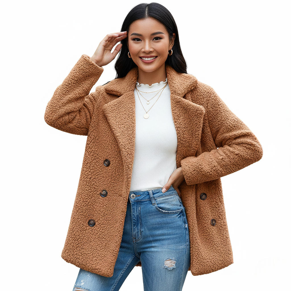 Alina Manteau Teddy Női – Puha Kétoldalas Kabát Fordított Gallérral és Gombos Zárral