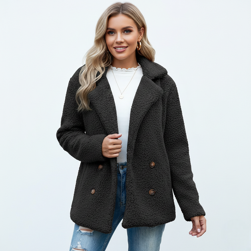 Alina Manteau Teddy Női – Puha Kétoldalas Kabát Fordított Gallérral és Gombos Zárral
