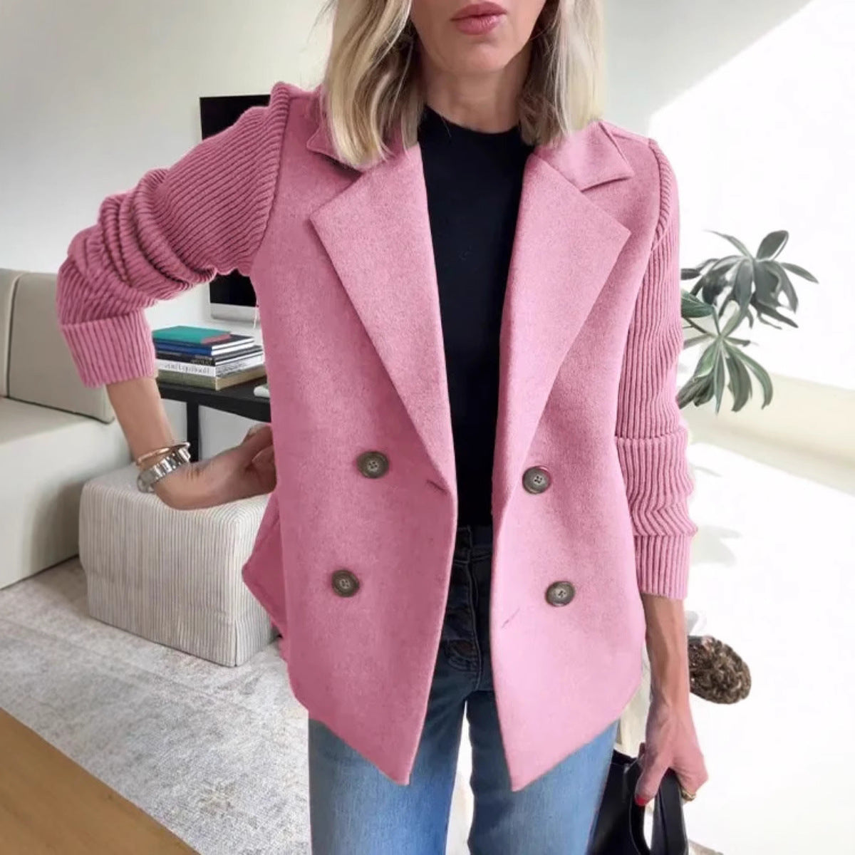 Elena Manteau Oversize Femme – Manteau Laine Double-Boutonnage avec Manches Côtelées Élégantes