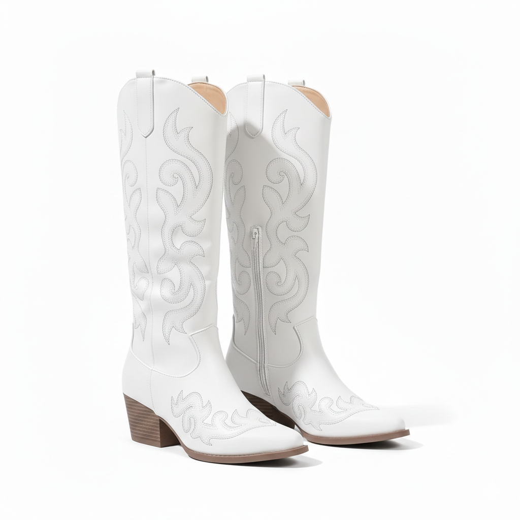 Botas de Vaqueira Anneza para Mulher – Botas Ocidentais Altas Bordadas com Cano Flexível