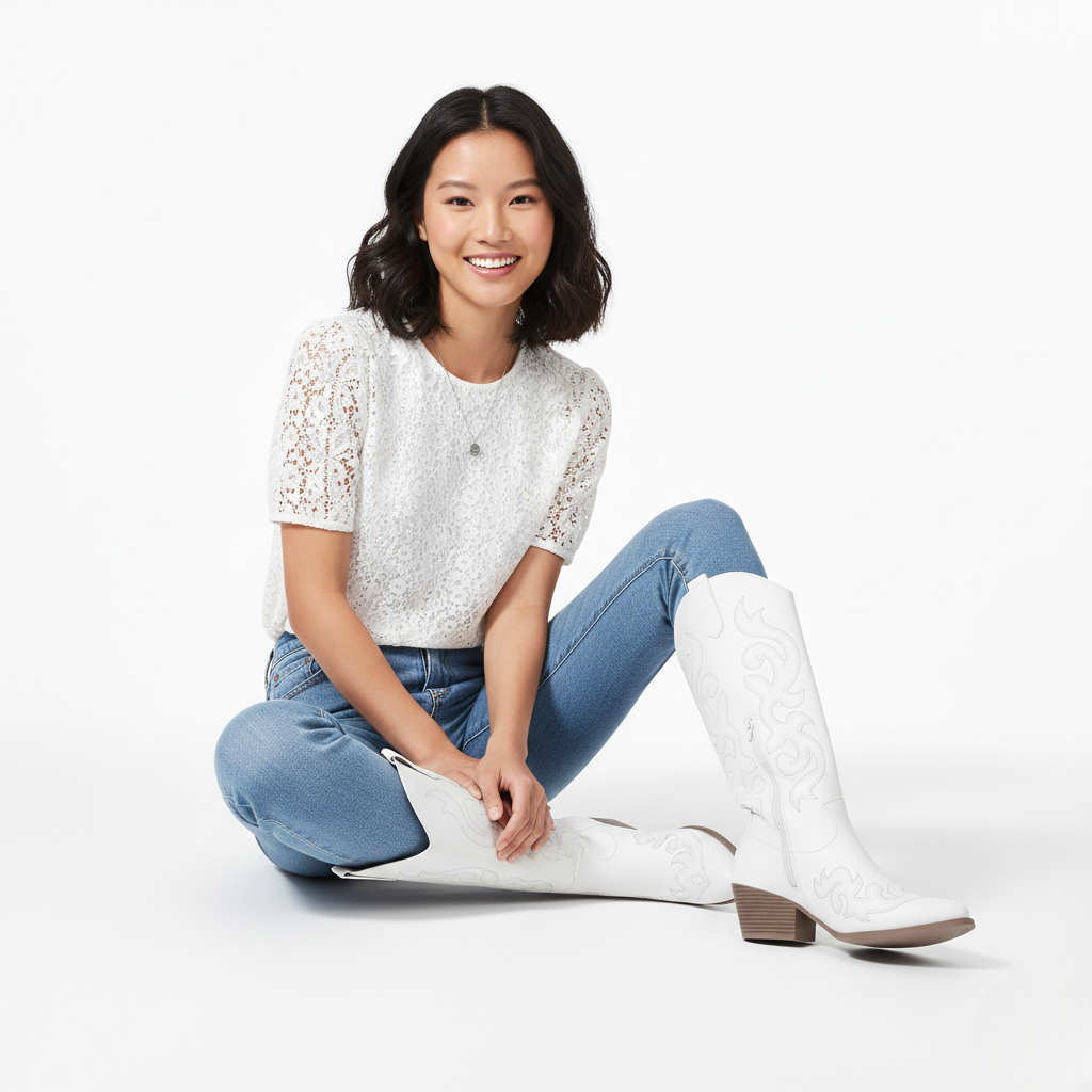 Anneza Čizme Kaubojke Ženske – Visoke Zapadne Čizme Izvezene s Mekim Gornjim Dijelom