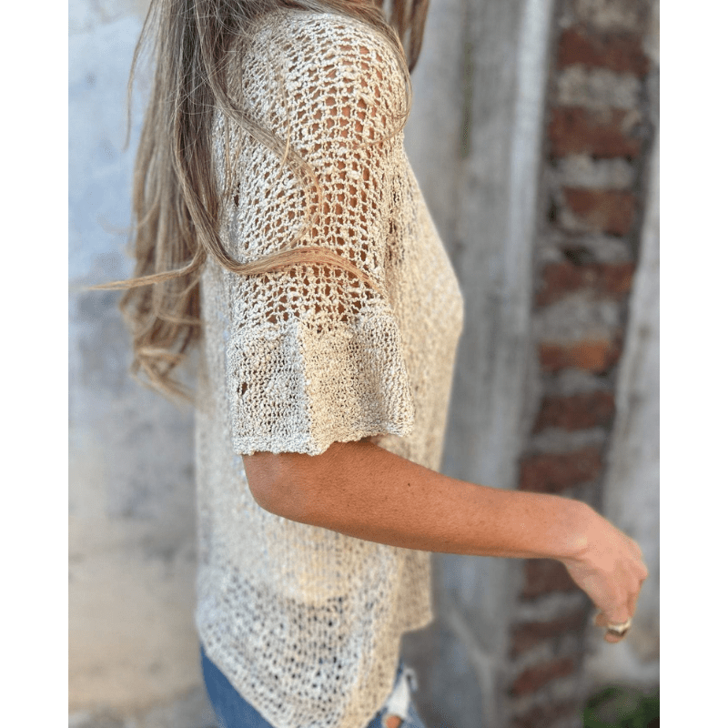 Top leggero testurizzato da donna Annie - Maglia aperta, maniche corte e chiusura con bottoni di Looksy