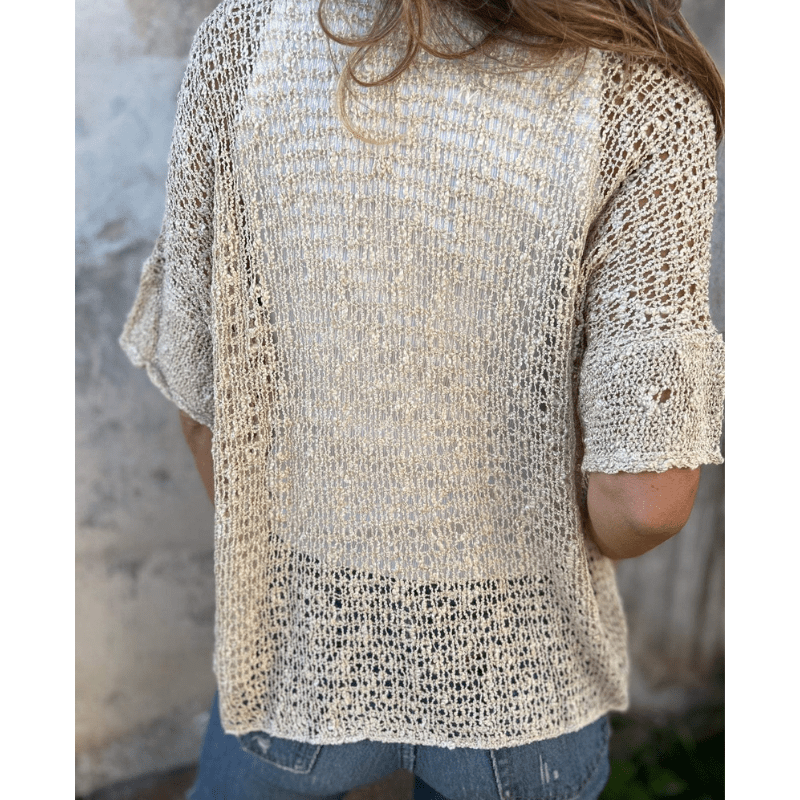 Top leggero testurizzato da donna Annie - Maglia aperta, maniche corte e chiusura con bottoni di Looksy