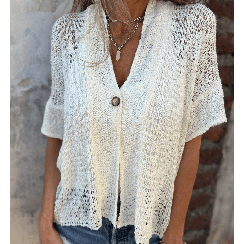 Top leggero testurizzato da donna Annie - Maglia aperta, maniche corte e chiusura con bottoni di Looksy