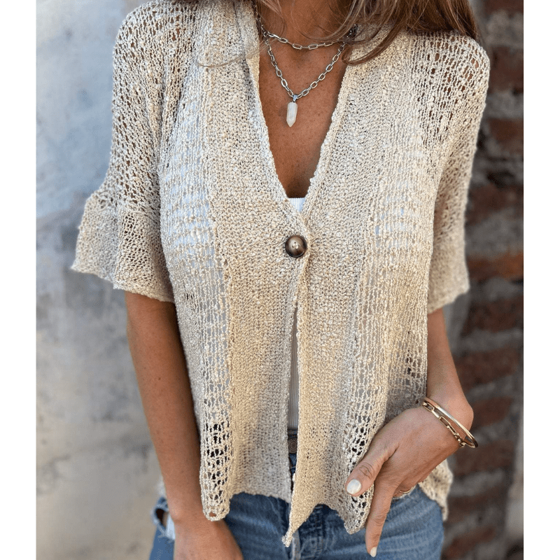 Top leggero testurizzato da donna Annie - Maglia aperta, maniche corte e chiusura con bottoni di Looksy