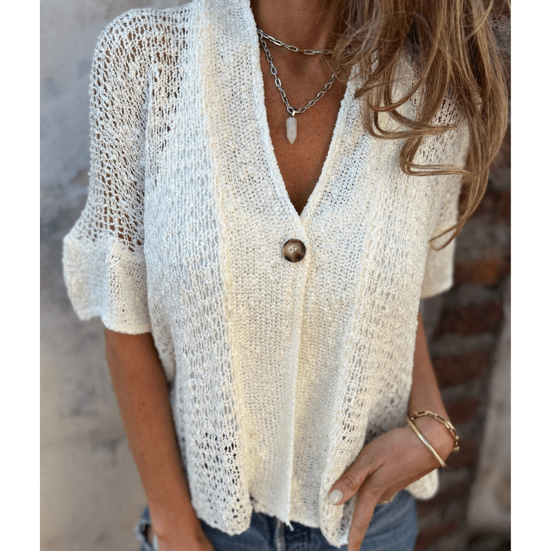 Top leggero testurizzato da donna Annie - Maglia aperta, maniche corte e chiusura con bottoni di Looksy