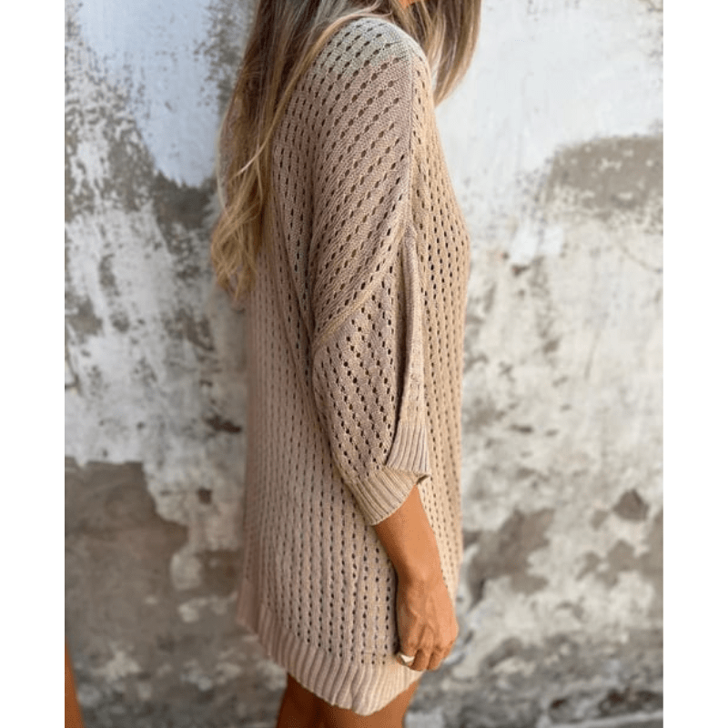 Top leggero traforato da donna Aria - Vestibilità fluida, maniche a 3/4 e design traspirante di Looksy