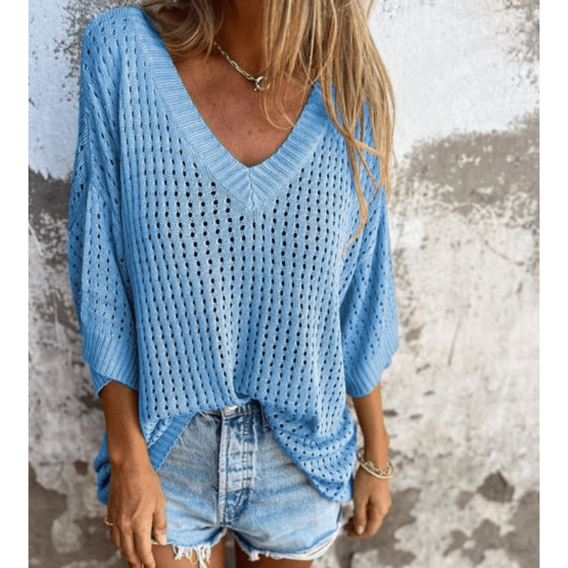 Top leggero traforato da donna Aria - Vestibilità fluida, maniche a 3/4 e design traspirante di Looksy