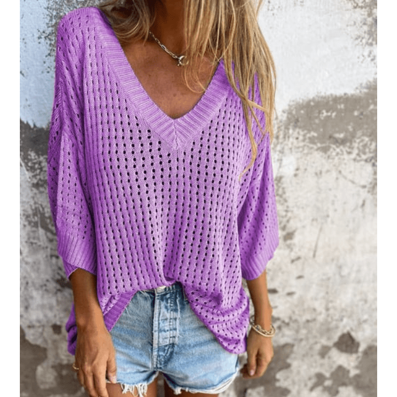 Top leggero traforato da donna Aria - Vestibilità fluida, maniche a 3/4 e design traspirante di Looksy