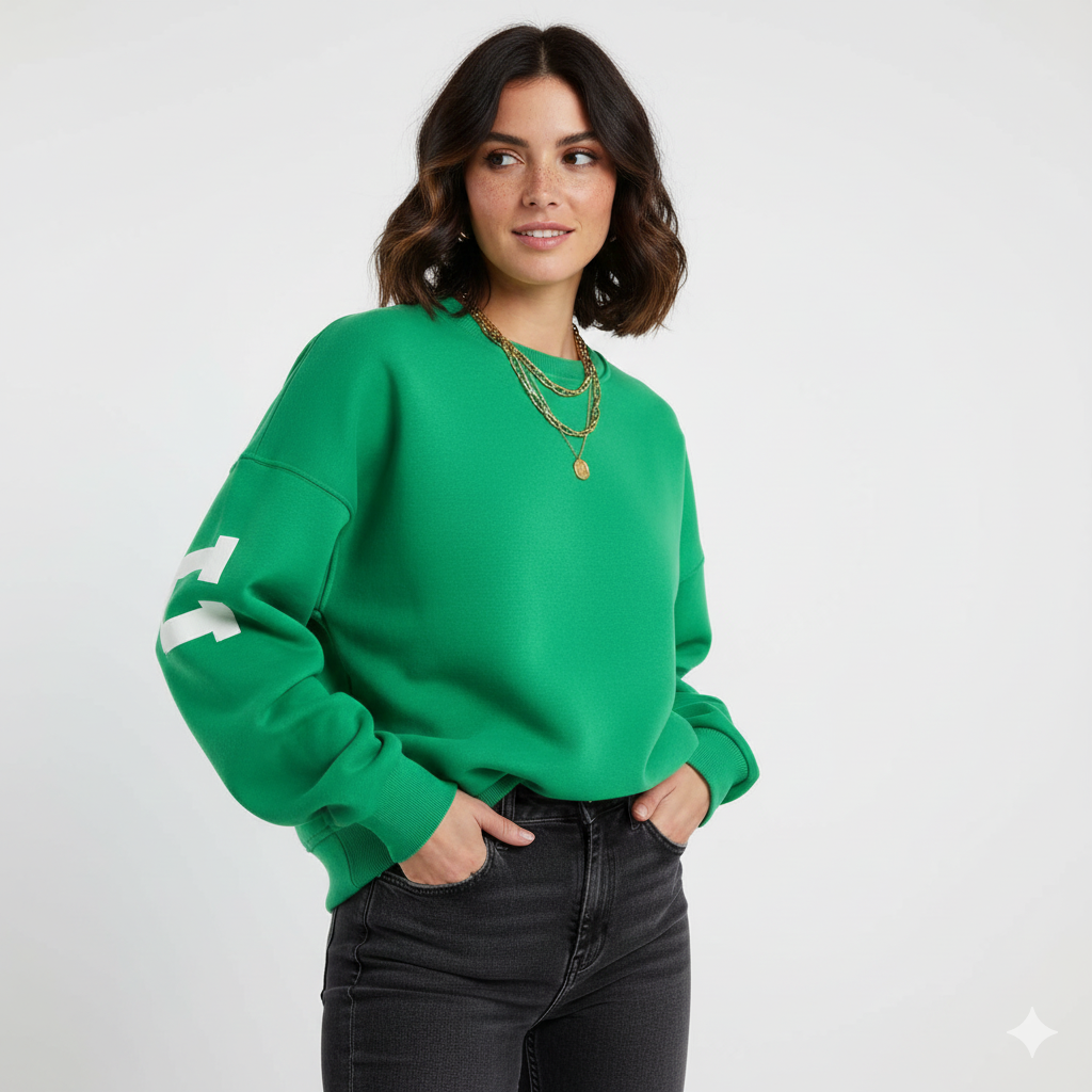 Felpa Oversize Arvery Donna – Maglione in Cotone con Maniche Grafiche e Collo Tondo