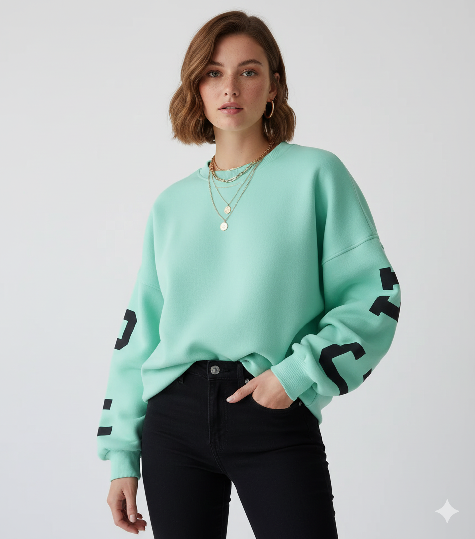 Felpa Oversize Arvery Donna – Maglione in Cotone con Maniche Grafiche e Collo Tondo