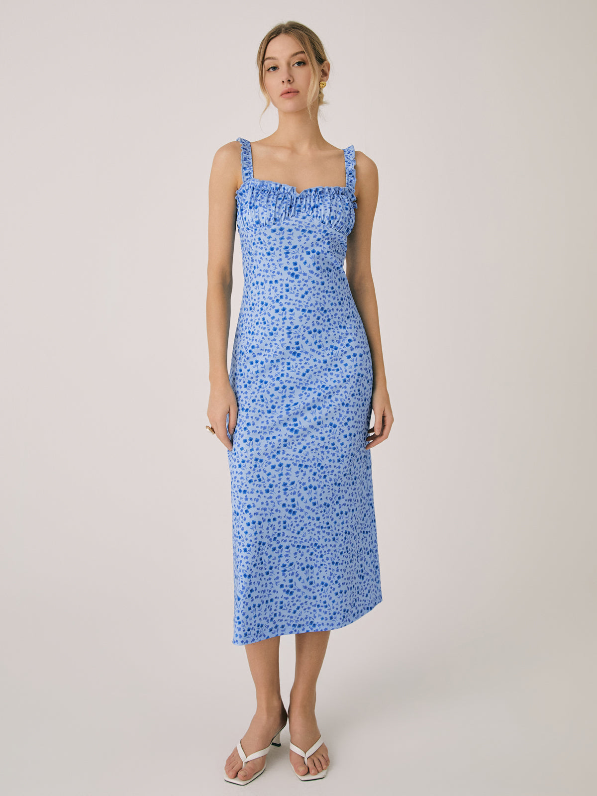 Abito bohémien da donna Chloe - Abito midi da festa con stampa floreale e spalline sottili