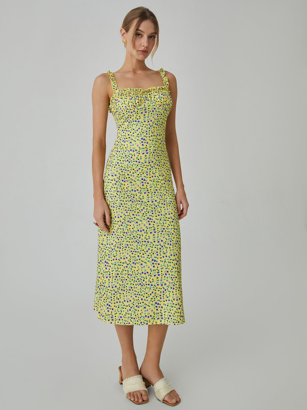 Abito bohémien da donna Chloe - Abito midi da festa con stampa floreale e spalline sottili