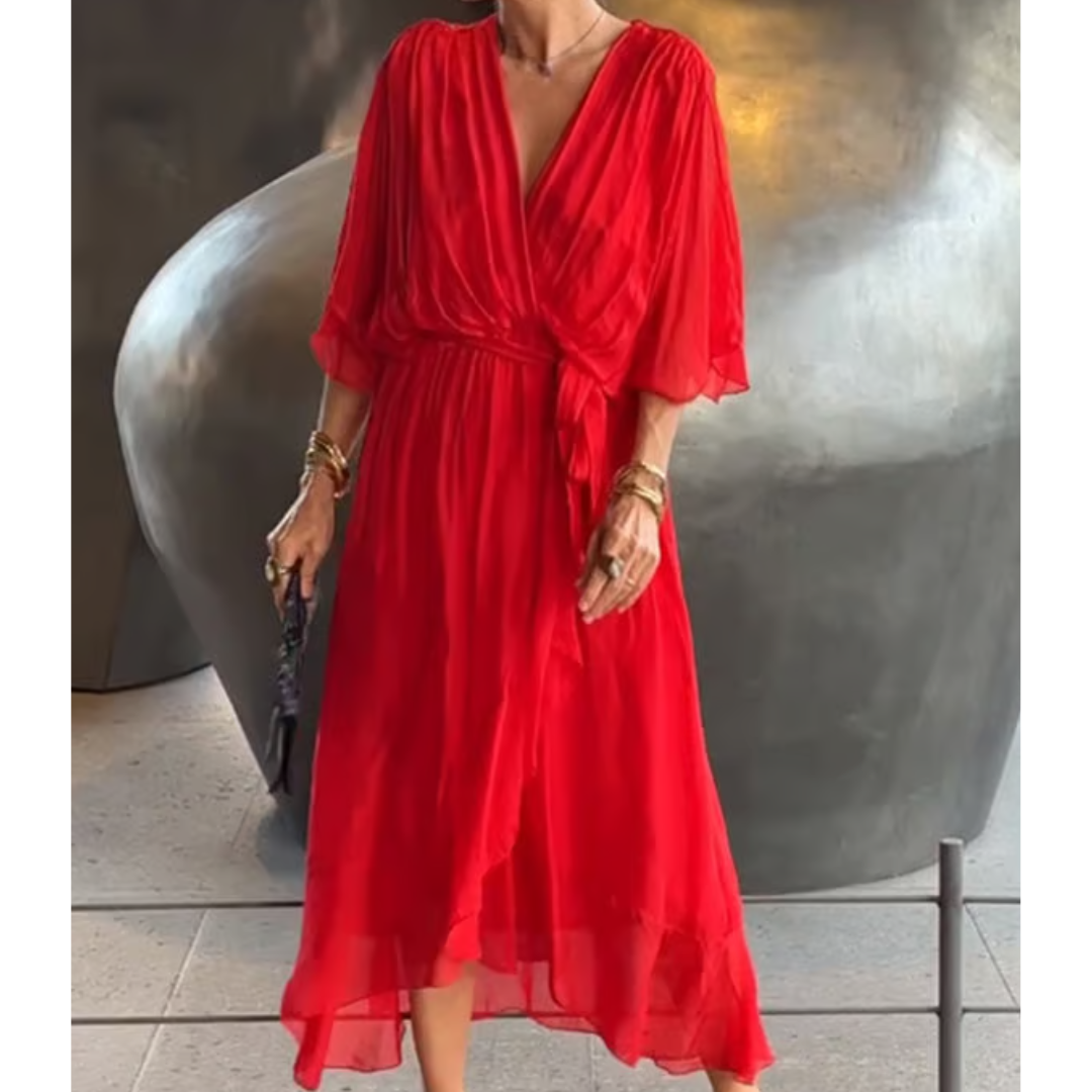 Abito avvolgente da donna Aceline: scollo a V profondo e cintura in vita per una vestibilità elegante e valorizzante