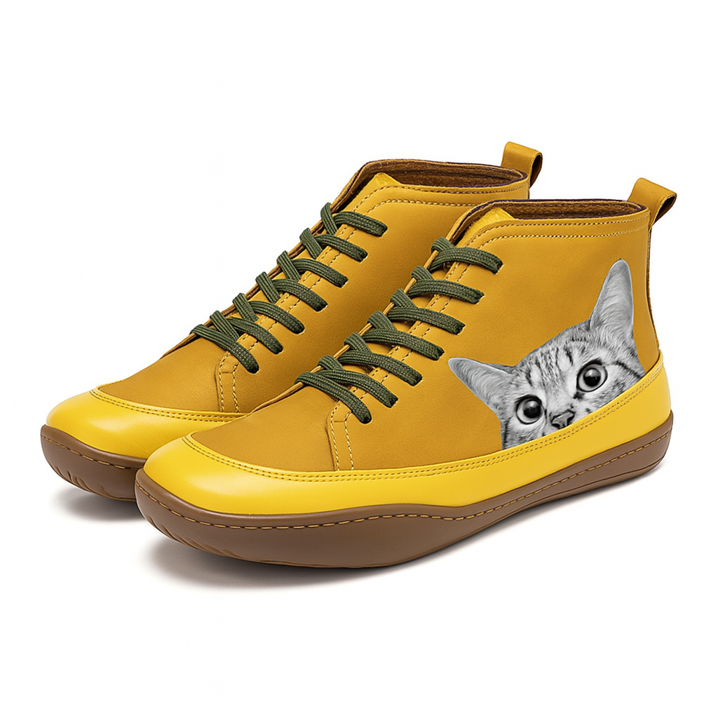 Angela Bottes Femme Motif Chat – Chaussures Hiver Confortables & Chaudes au Style Unique