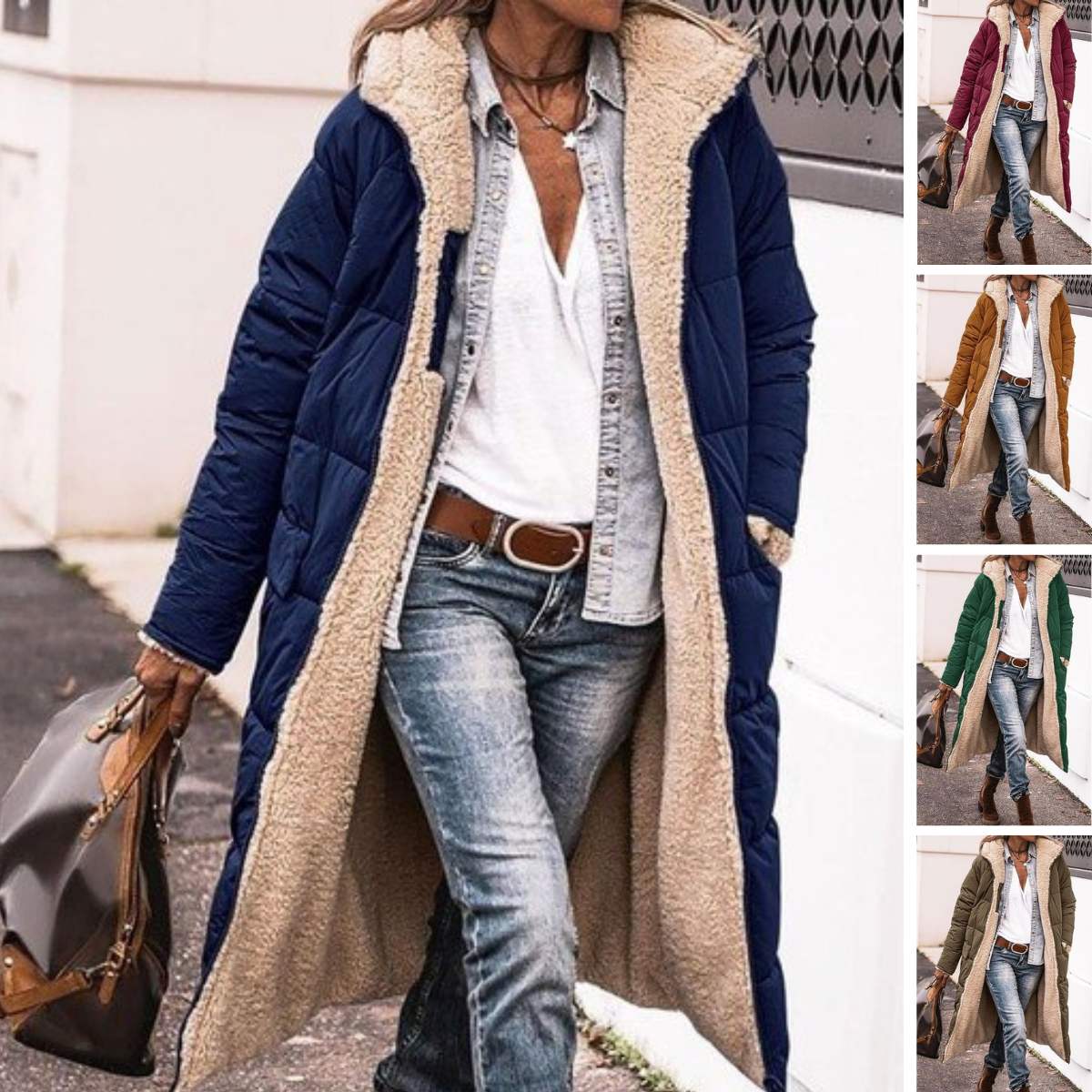 Rosalie Manteau Femme Hiver – Long Manteau Polaire Réversible avec Capuche Chaude et Chic