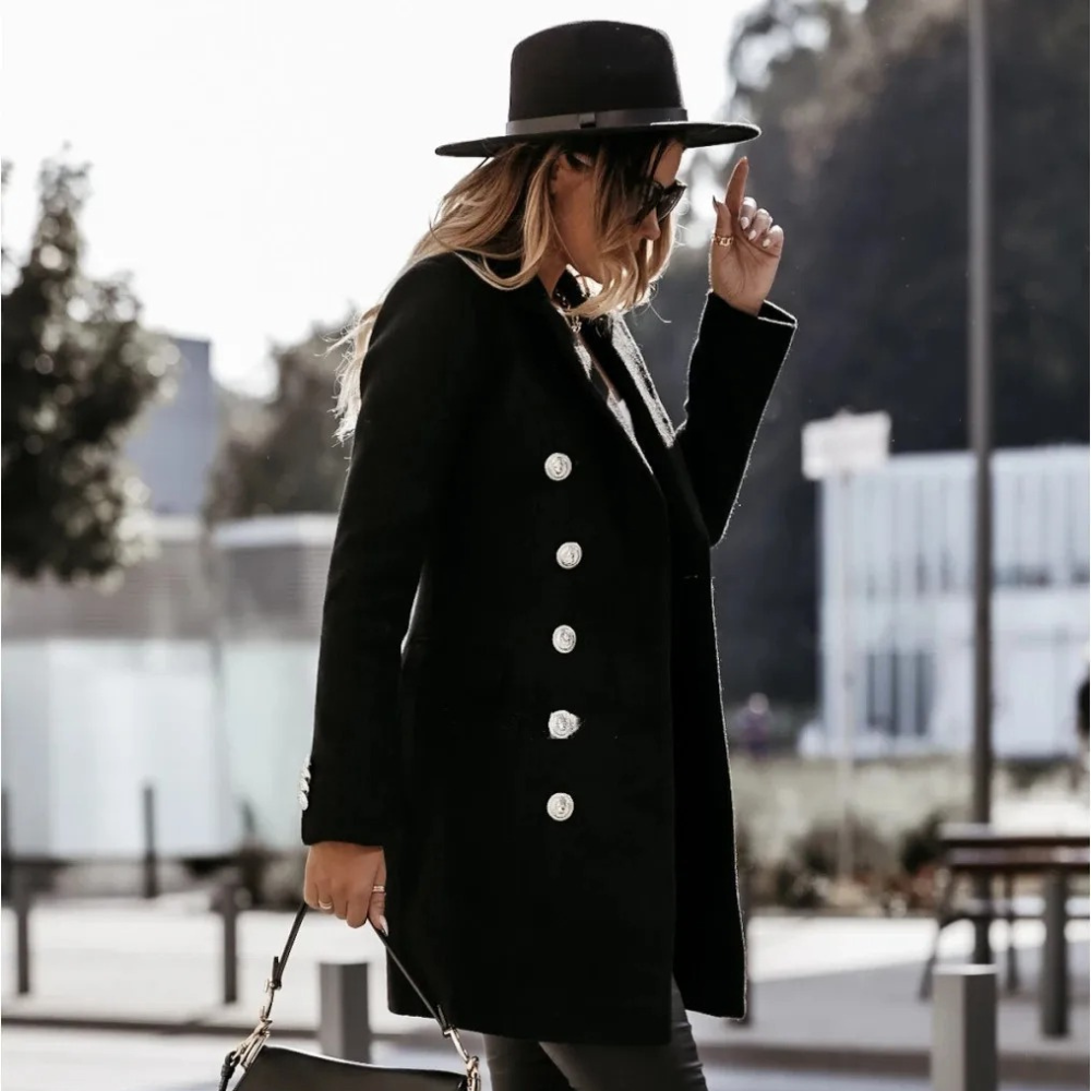 Gracelynn Trench Coat Réversible en Mélange de Laine para Mujer – Manteau Long Élégant con Botones Argentados