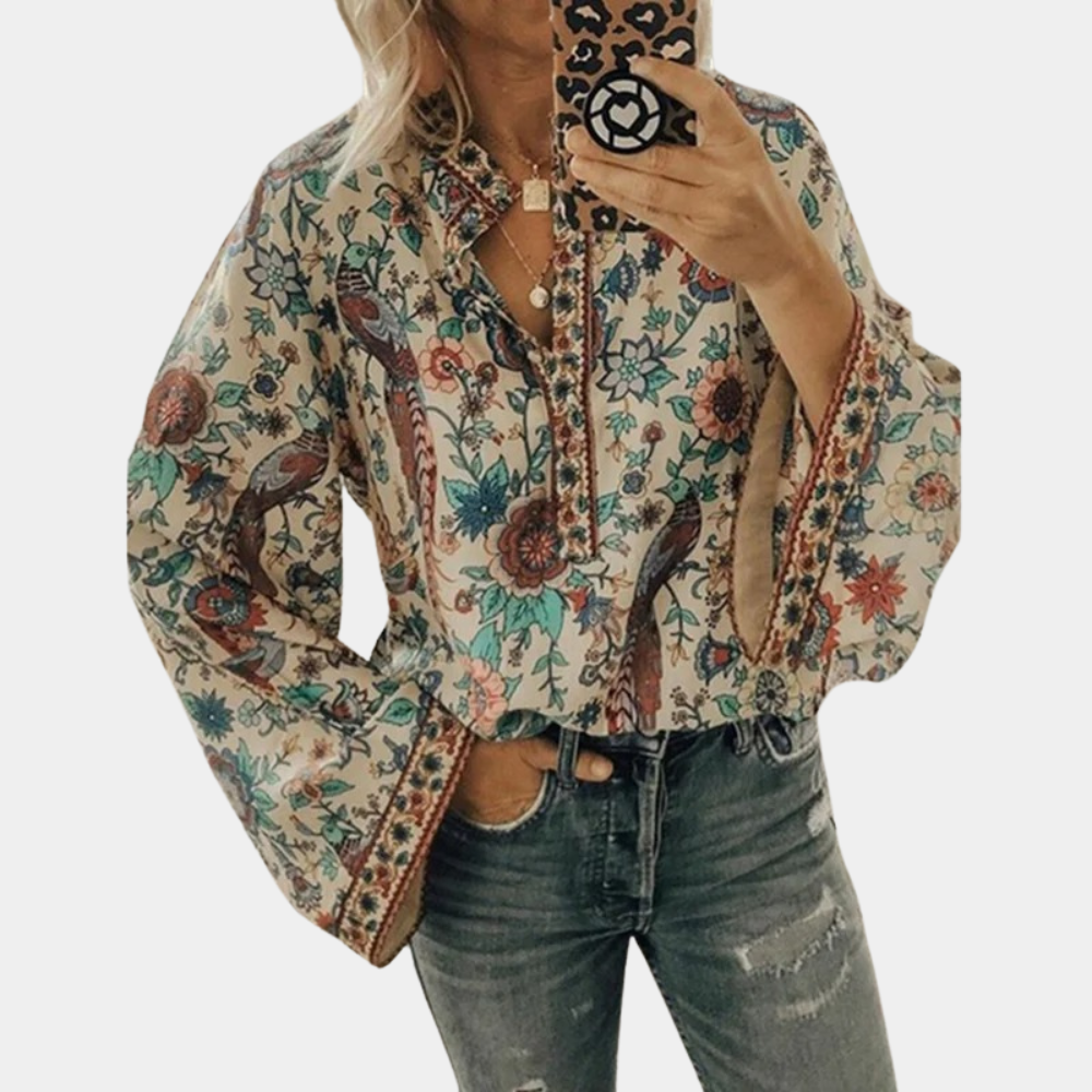 Blusa da donna Cynthia - Top floreale con maniche a sbuffo e tessuto traspirante per un'estate elegante