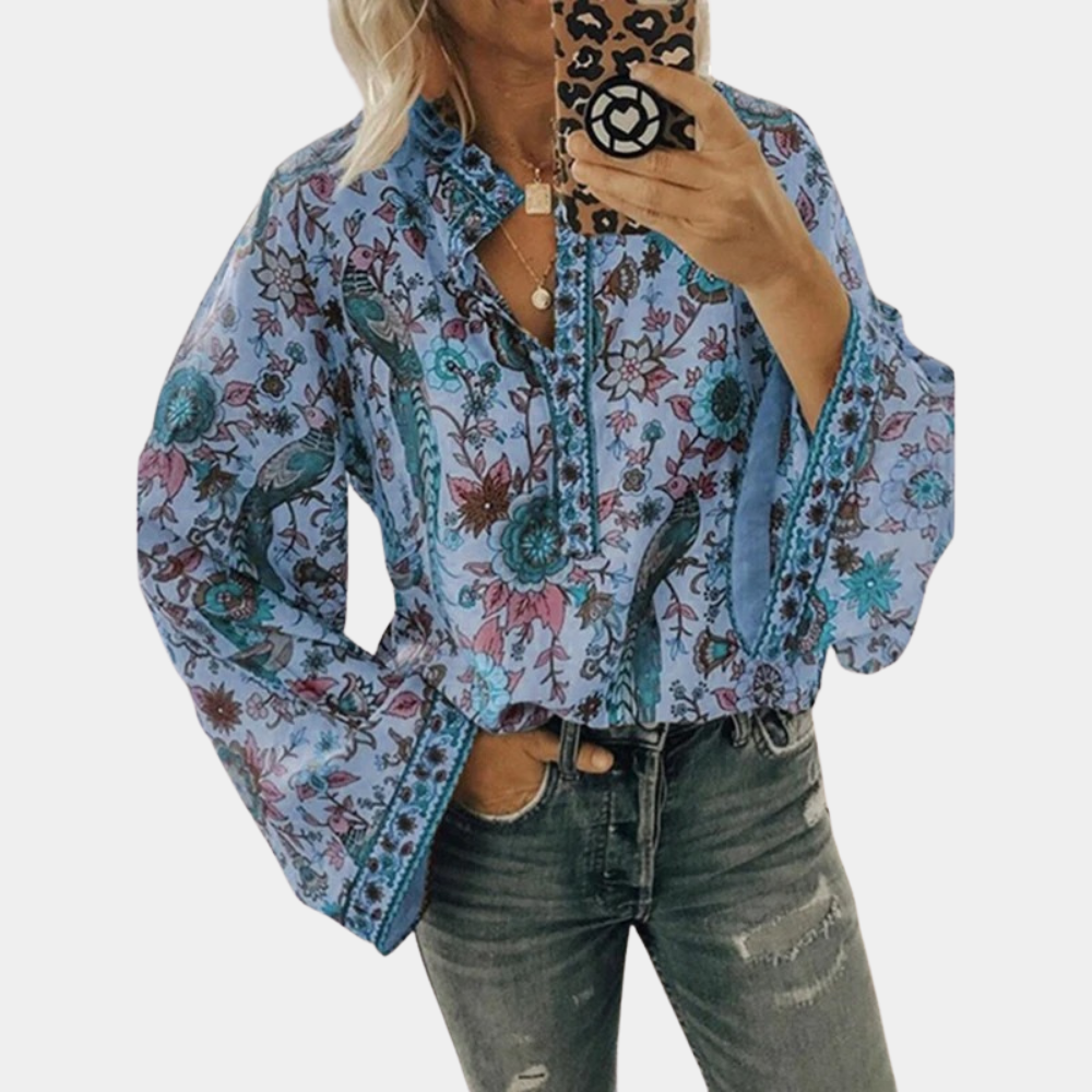 Blusa da donna Cynthia - Top floreale con maniche a sbuffo e tessuto traspirante per un'estate elegante