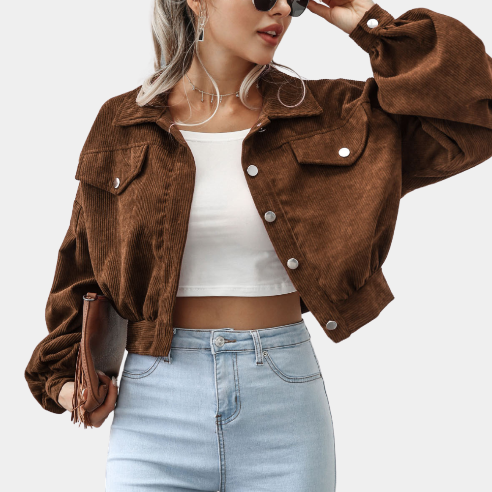 Bethany Veste Femme – Courte en Velours Coton, Look Rétro & Décontracté