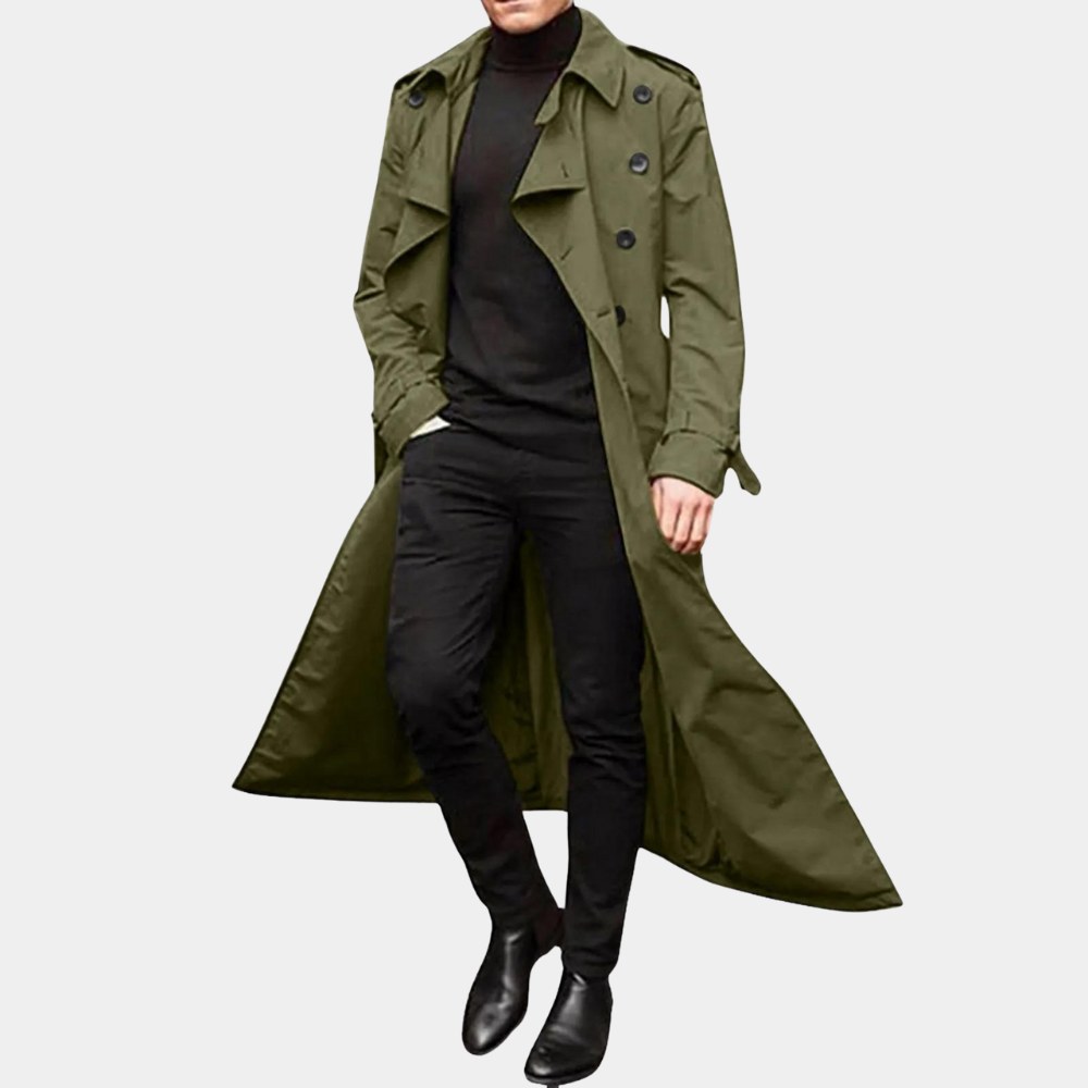 Laurence Trenchcoat Homme – Longue Veste Imperméable avec Coupe Classique & Style Élégant