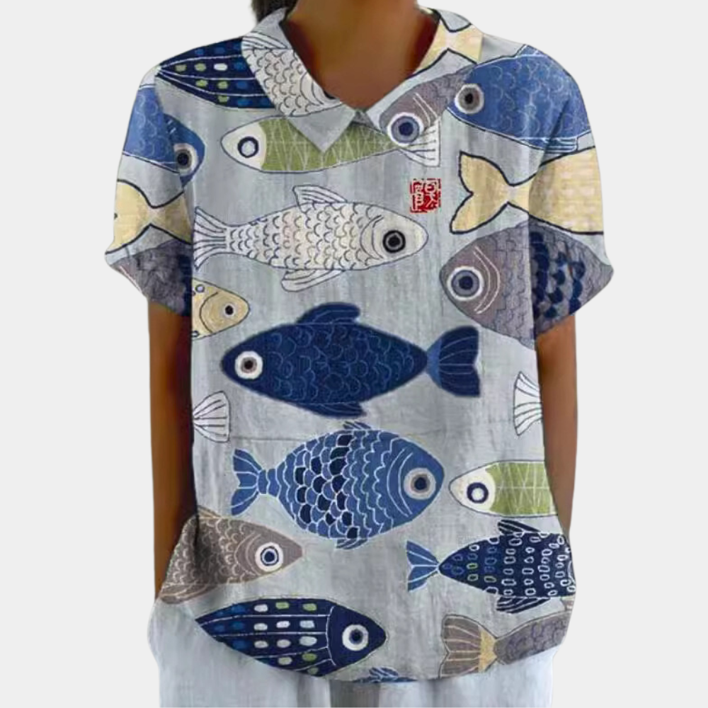 Blusa da donna Bruna - Top casual a maniche corte con stampa floreale pastorale e scollo rotondo