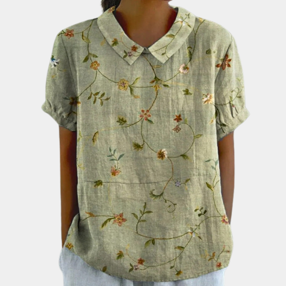Blusa da donna Bruna - Top casual a maniche corte con stampa floreale pastorale e scollo rotondo