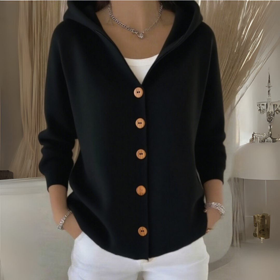 Cataleya Cardigan Femme Capuche – Maille Douce Effet Cachemire & Coupe Droite Élégante