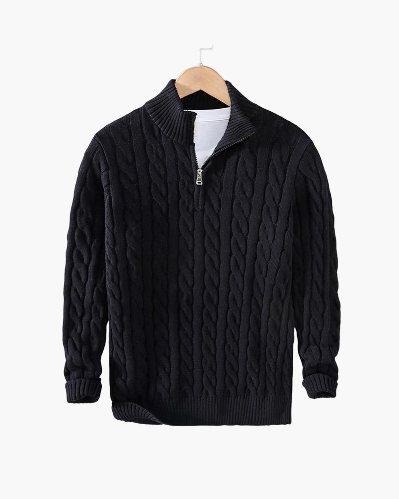 Pull Kiel Homme à Demi-Zip en Maille Torsadée – Pull Élégant à Col Montant en Mélange de Laine au Style Classique