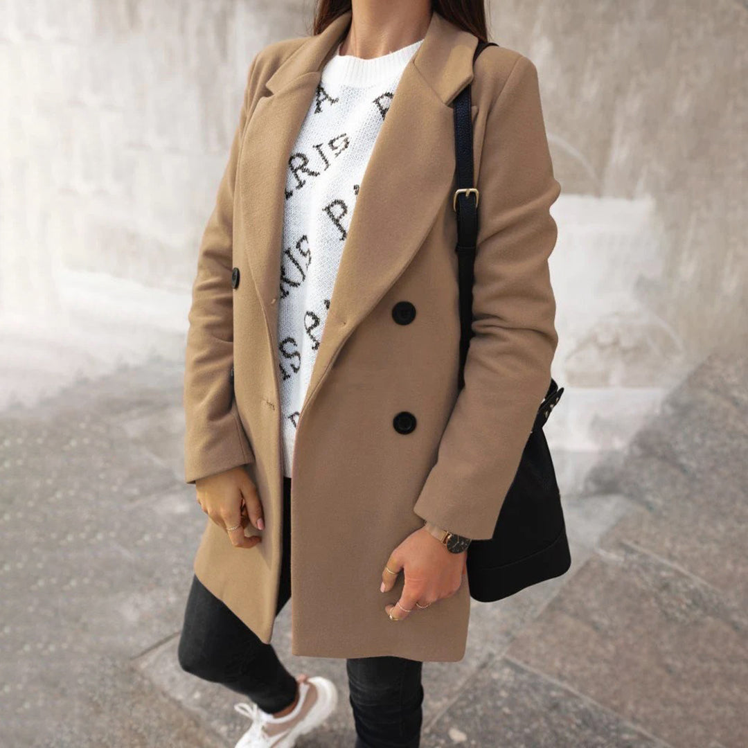 Soleil Manteau Femme – Long Manteau d’Hiver Élégant & Confortable au Style Chic