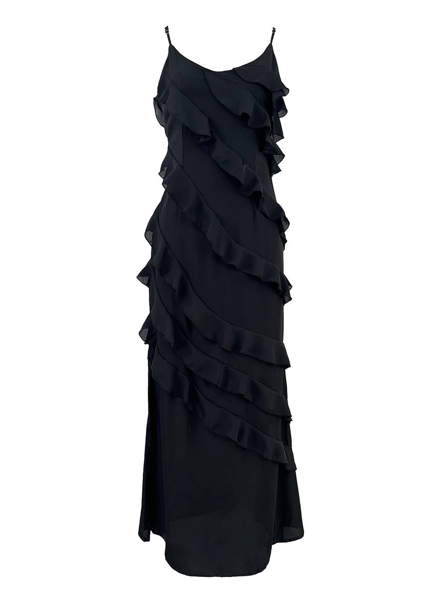 Abito da sera da donna Heaven - Abito lungo aderente in chiffon con spalline sottili e spacco