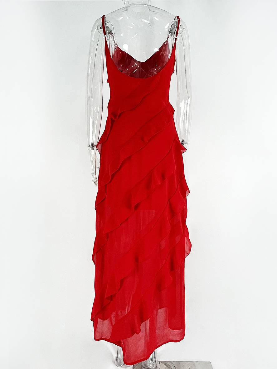 Abito da sera da donna Heaven - Abito lungo aderente in chiffon con spalline sottili e spacco