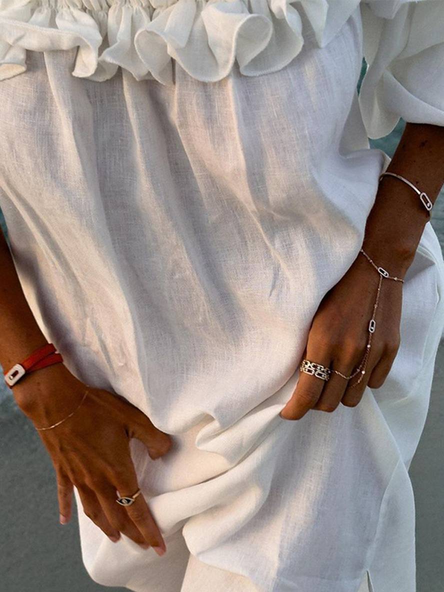 Abito da donna Kimberly - Abito lungo casual con scollo a barca, maniche a sbuffo e spacco laterale